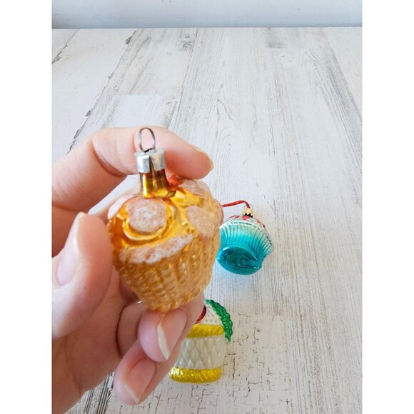 Vintage glass mercury basket fruit flour ornament West Germany set - Picture 3 of 14